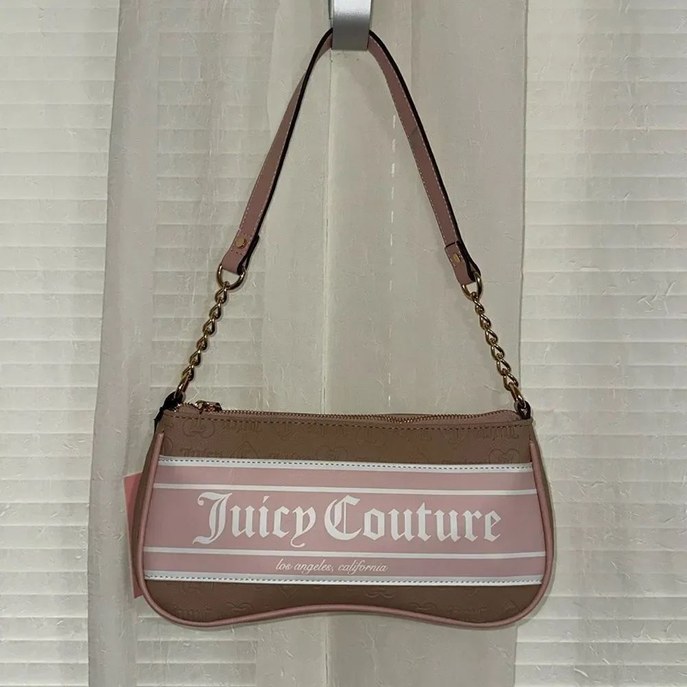 JC Tan Blush Pink White Tooled Logo Faux Leather Hobo Bag Purse